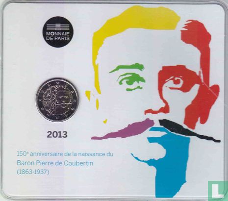 Frankreich 2 Euro 2013 (Coincard) "150th anniversary of the birth of Pierre de Coubertin" - Bild 1