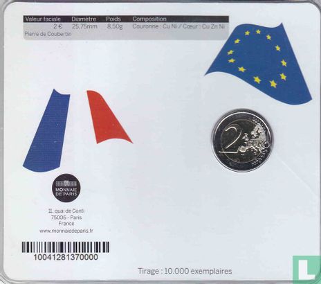Frankreich 2 Euro 2013 (Coincard) "150th anniversary of the birth of Pierre de Coubertin" - Bild 2