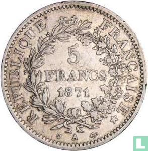Frankrijk 5 francs 1871 (A - drietand) - Afbeelding 1