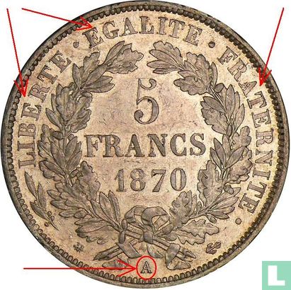 Frankreich 5 Franc 1870 (Ceres - A - mit Legende) - Bild 3