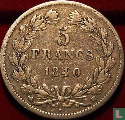 France 5 francs 1840 (BB) - Image 1