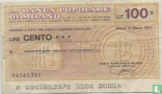 Milano 100 Lire 1977 - Afbeelding 1