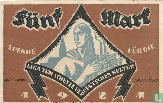 Sachsen 5 Mark 1921 - Afbeelding 2