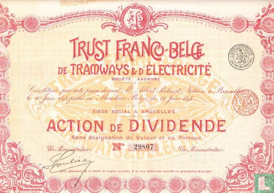 TRUST FRANCO BELGE DE TRAMWAYS & D'ELECTRICITE - Image 1