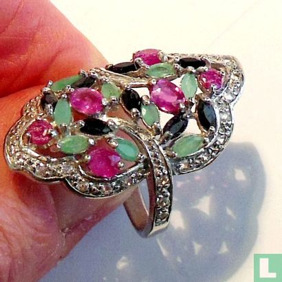 Bague saphir rubis émeraude Ring sapphire ruby emerald indien inspire gold - Image 1