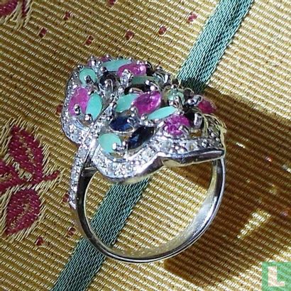 Bague saphir rubis émeraude Ring sapphire ruby emerald indien inspire gold - Afbeelding 2