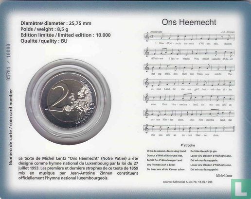 Luxembourg 2 euro 2013 (coincard) "National Anthem" - Image 2