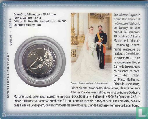 Luxemburg 2 Euro 2012 (Coincard) "Royal Wedding of Prince Guillaume and Countess Stéphanie de Lannoy" - Bild 2