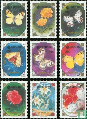 Flowers and butterflies, with overprint