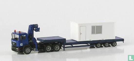 MAN F 2000 EVO low-boy semitrailer with 20ft. building site container 'Hochtief'