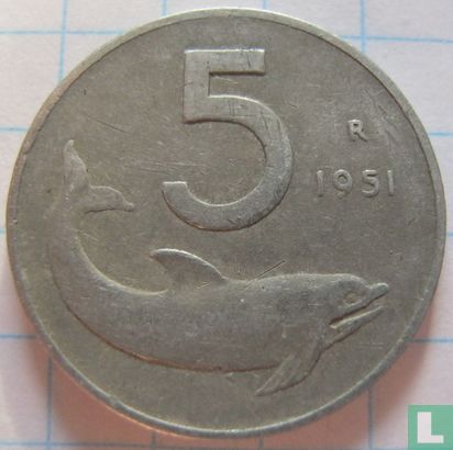 Italië 5 lire 1951 - Afbeelding 1