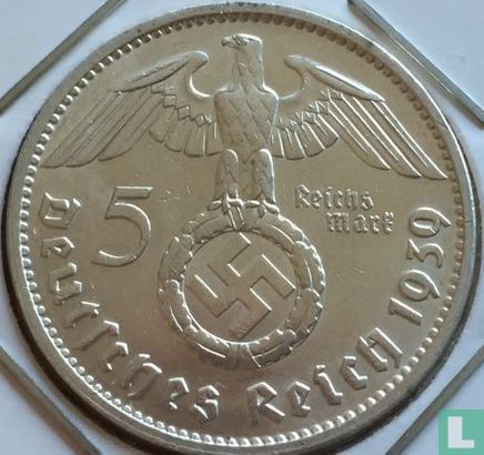 Duitse Rijk 5 reichsmark 1939 (J) - Afbeelding 1