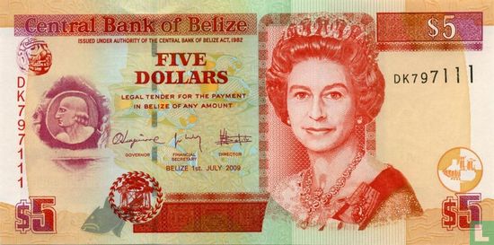 Belize 5 dollar 2009 