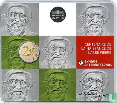 France 2 euro 2012 (coincard) "100th anniversary of the birth of Henri Grouès named L'abbé Pierre" - Image 1