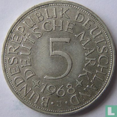 Allemagne 5 mark 1968 (J) - Image 1