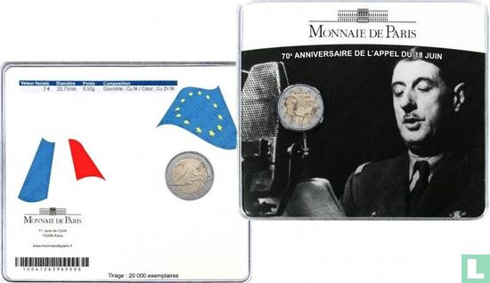 France 2 euro 2010 (coincard) "70th anniversary of De Gaulle's BBC radio appeal on June 18 - 1940" - Image 2