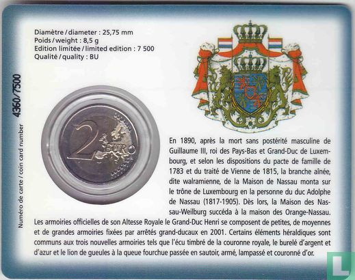 Luxemburg 2 euro 2010 (coincard) "Coat of Arms of Duke Henri" - Afbeelding 2