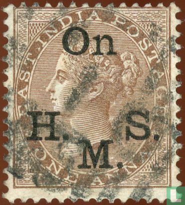 Koningin Victoria met kleine opdruk On H.M.S.