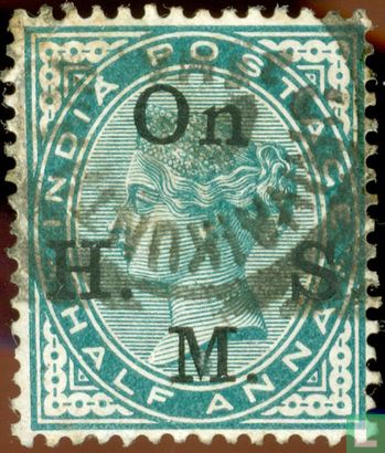 Queen Victoria with large overprint On H.M.S.