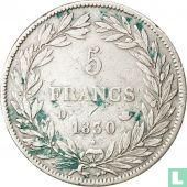 France 5 francs 1830 (Louis Philippe I - Incuse text - D) - Image 1