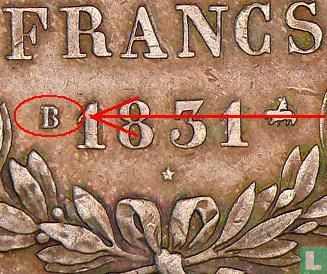 France 5 francs 1831 (Relief text - Laureate head - B) - Image 3