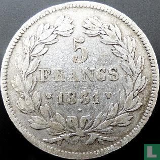 France 5 francs 1831 (Relief text - Laureate head - W) - Image 1