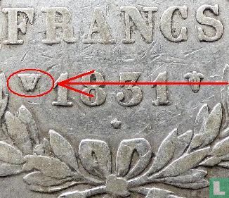France 5 francs 1831 (Texte en relief - Tête laurée - W) - Image 3