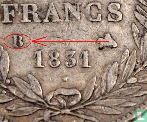 Frankrijk 5 francs 1831 (Tekst incuse - Bloot hoofd - B) - Afbeelding 3