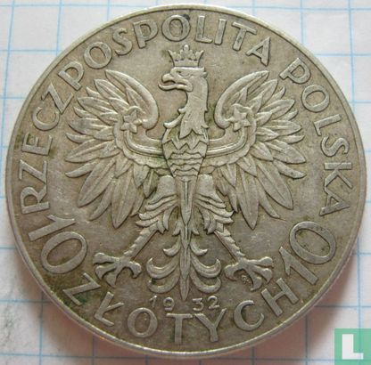 Pologne 10 zlotych 1932 (avec marque d'atelier) - Image 1