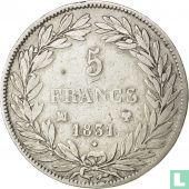 Frankrijk 5 francs 1831 (Tekst incuse - Bloot hoofd - MA) - Afbeelding 1