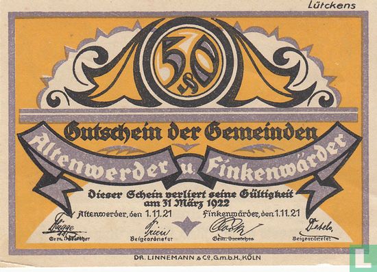 Altenwerder u. Finkenwärder - 50 Pfennig (5) 1921 - Afbeelding 1