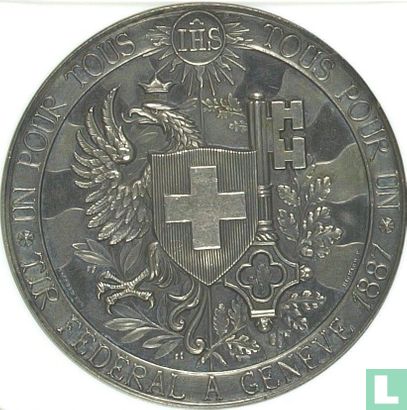 Switzerland  Silver Medal Shooting Fest Geneva Musketeer   1887 - Bild 1