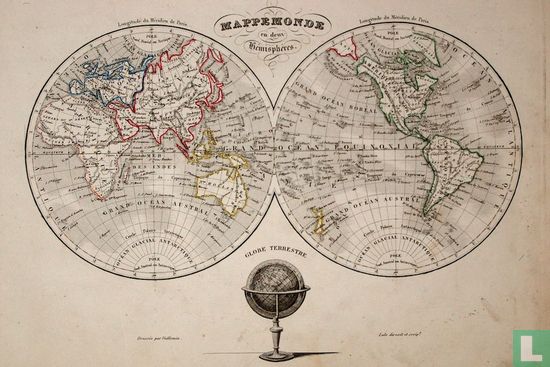 Carte Mappemonde en deux Hemispheres, 2 halfronden