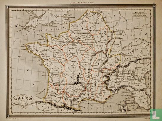 Carte Gaule divisée en provinces Romaines, Frankrijk in Romeinse tijd