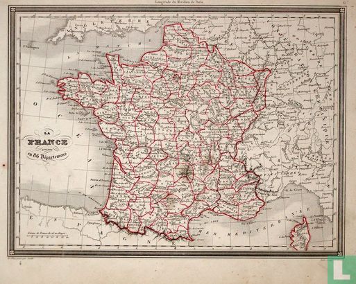 Carte France divisee en 86 Departements