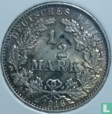 Duitse Rijk ½ mark 1916 (E) - Afbeelding 1