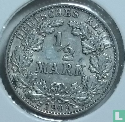 Duitse Rijk ½ mark 1909 (E) - Afbeelding 1
