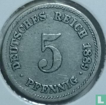 Duitse Rijk 5 pfennig 1889 (G - type 2) - Afbeelding 1