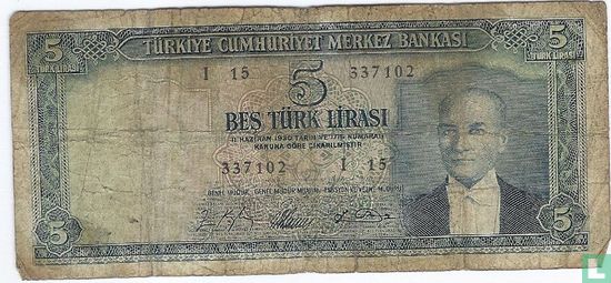 Turkije 5 Lira ND (1965/L1930) - Afbeelding 1