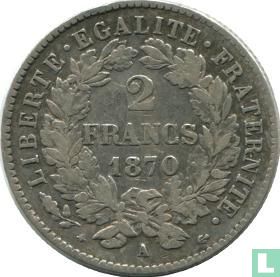 France 2 francs 1870 (Ceres - large A - with legend) - Image 1