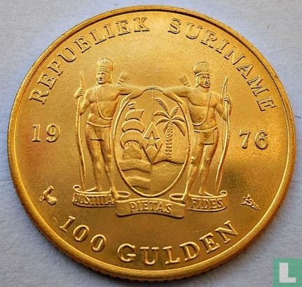 Suriname 100 Gulden 1976 (Gelbgold) "First anniversary of Independence" - Bild 1