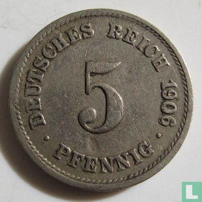 Empire allemand 5 pfennig 1906 (G - fauté) - Image 1