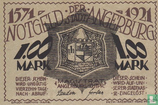 Angerburg, Stadt - 1 Mark 1921 - Bild 1
