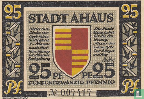 Ahaus, Stadt 25 Pfennig 1921 - Afbeelding 1