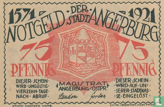 Angerburg, Stadt 1921 75 Pf. - Afbeelding 1