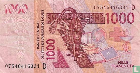 1000 Francs États de l'Afrique de l'Ouest D (Mali) - Image 1