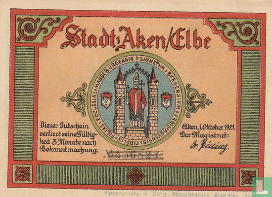 Aachen a/d Elbe, Stadt - 50 Pfennig (1) 1921 (avec WM) - Image 1
