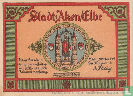 Aachen a/d Elbe, Stadt - 75 Pfennig (dick) 1921 - Bild 1