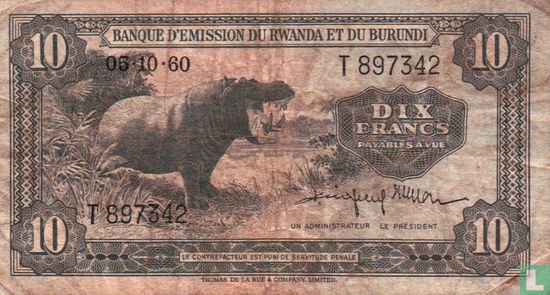 Ruanda-Urundi 10 Francs 1960 (P2a2) - Afbeelding 1