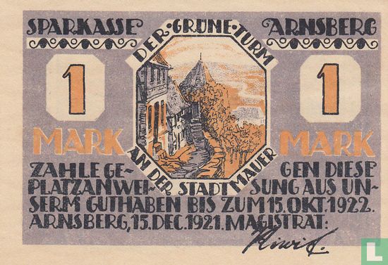 Arnsberg, Stadt - 1 Mark 1921 - Bild 1
